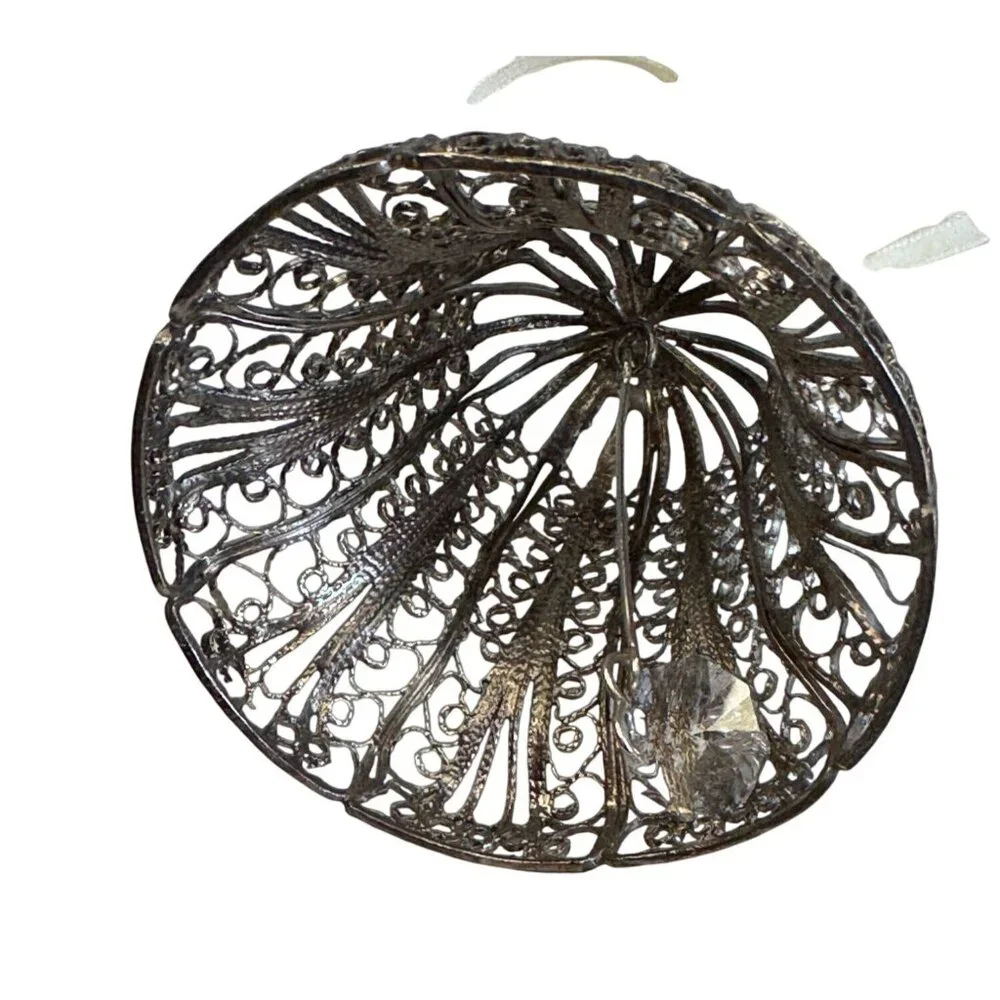 Vintage Silverplate Filigree Bell Ornament With Crystal Clapper 2.25" Holiday De - Picture 4 of 7